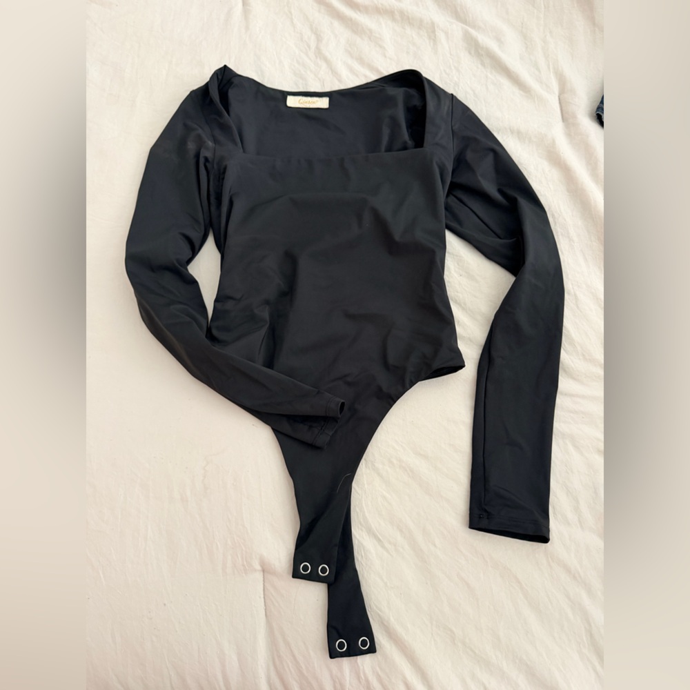Quince Black Square Neck Bodysuit